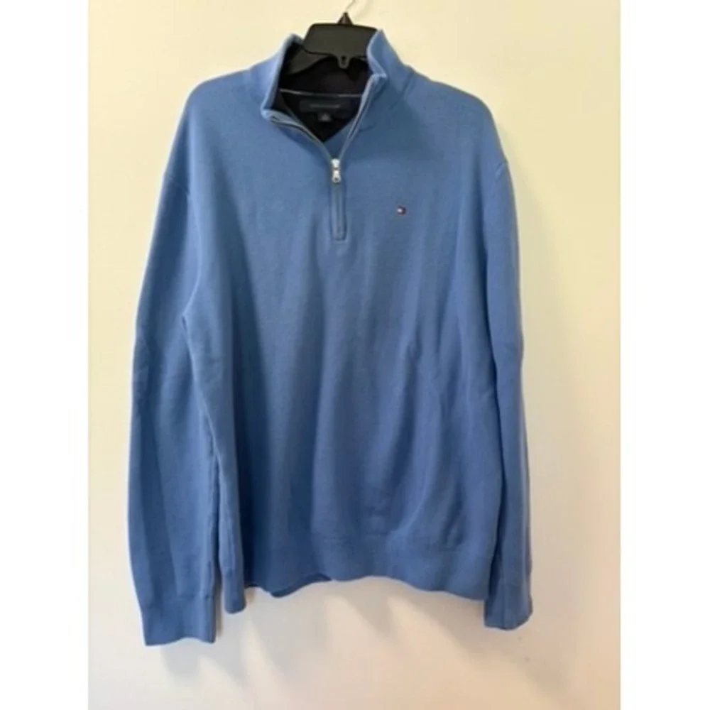 Tommy Hilfiger Mens XL Light Blue Quarter Zip Cotton Knit Sweater 673681
